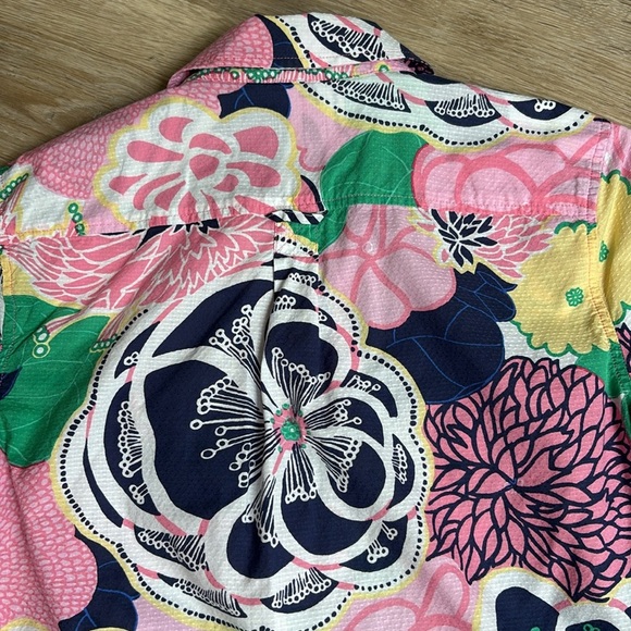 TALBOTS FLORAL PRINT popover blouse BUTTON FRONT PINK/BLUE BLOUSE SIZE XS cotton - Picture 8 of 9